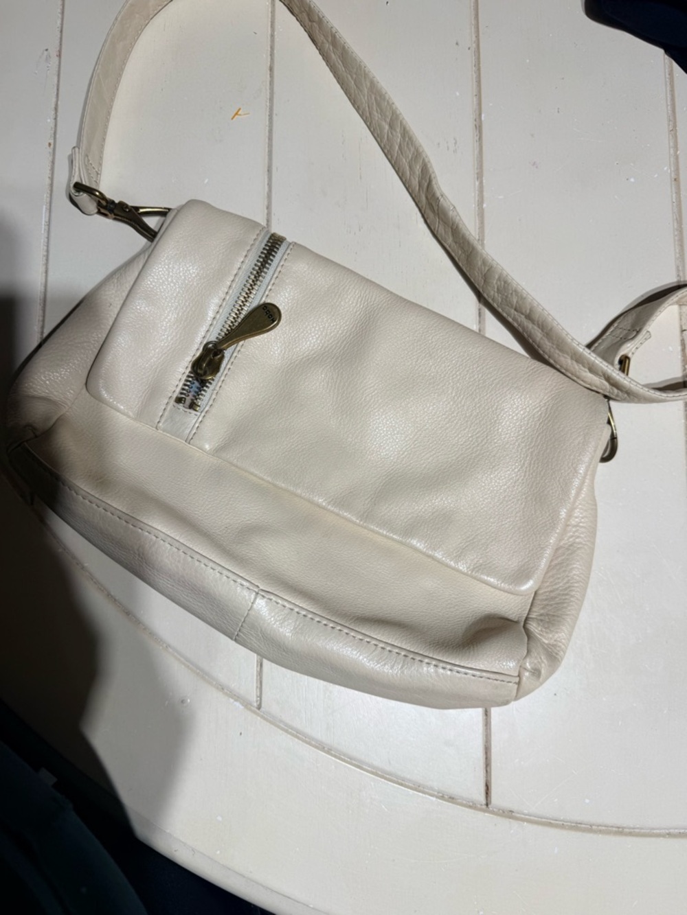 HOBO Cream Leather Shoulder Bag with Gold Hardware